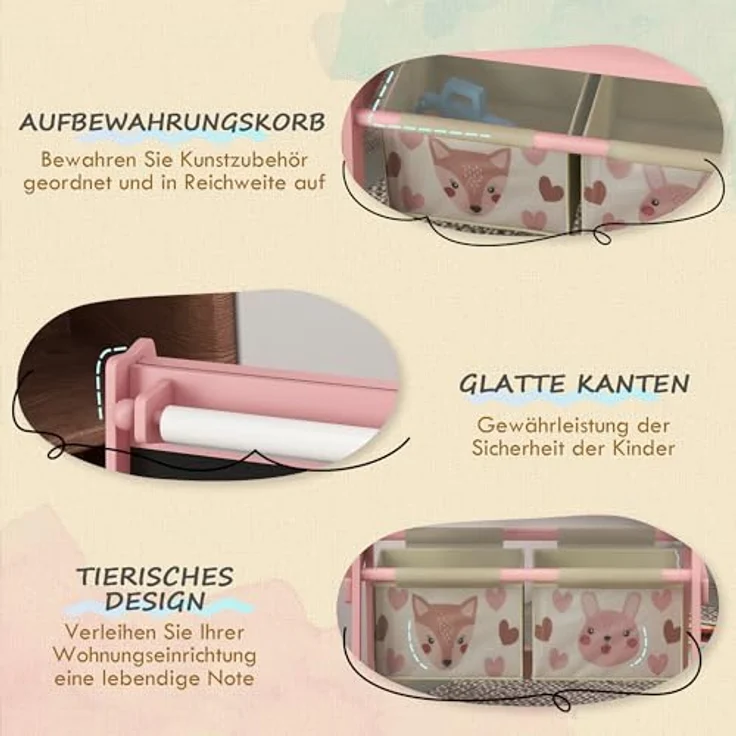 AIYAPLAY Kindertafel, 3 in 1 Staffelei, Doppelseitige Spieltafel mit Aufbewahrungskörben, Rosa, 54 x 46,5 x 93 cm – Bild 4