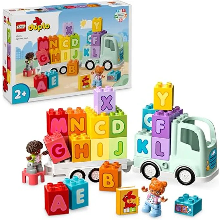 LEGO DUPLO Town ABC-Lastwagen, Lernspielzeug für Kleinkinder ab 2 Jahren, ABC-LKW-Spielzeug mit Anhänger und Buchstaben-Steinen, plus Figuren eines Jungen und eines Mädchens, Geschenk für Kinder 10421