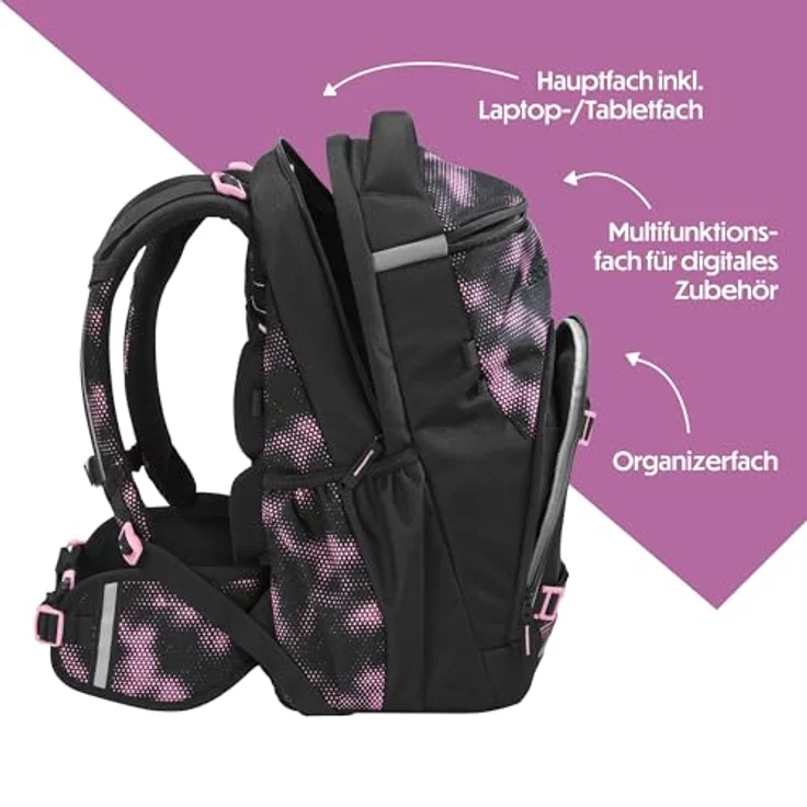 Coocazoo Byte Schulrucksack „Pink Illusion”, ergonomischer Tornister, höhenverstellbar, mit Brust- und Hüftgurt, schwarz-pink, für die 3. Klasse – Bild 3