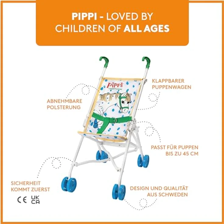 Pippi Langstrumpf Puppenwagen Kleiner Onkel mit fantasievollem Motiv, rosa – Bild 3