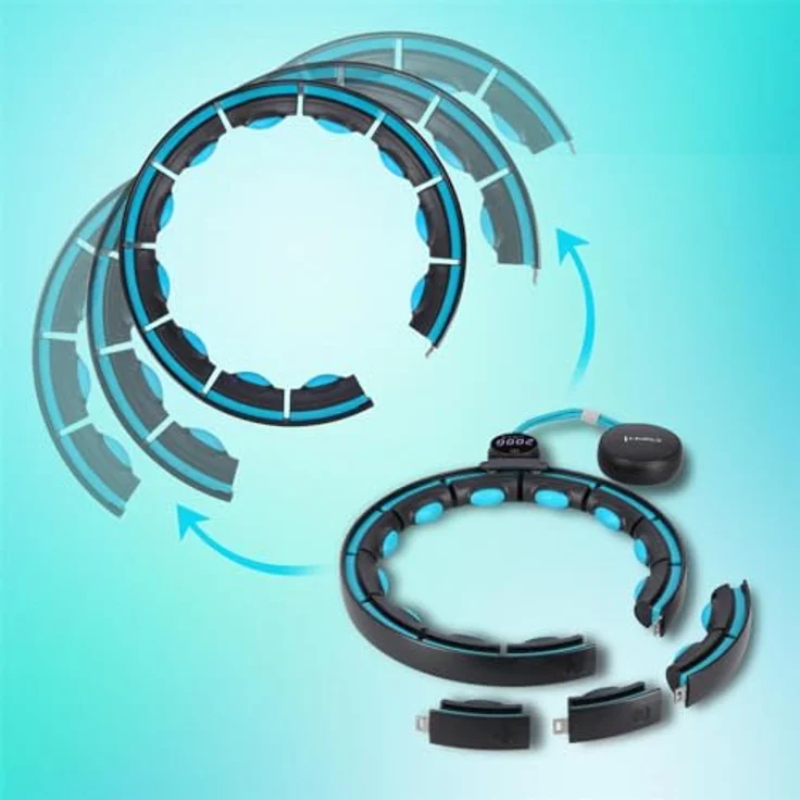 HMS HHM17 Hula-Hoop-Reifen, Hula Hoop mit Gewicht und Zähler, schwarz/türkis, mit digitalem USB-aufladbarem Display und Magneten – Bild 6