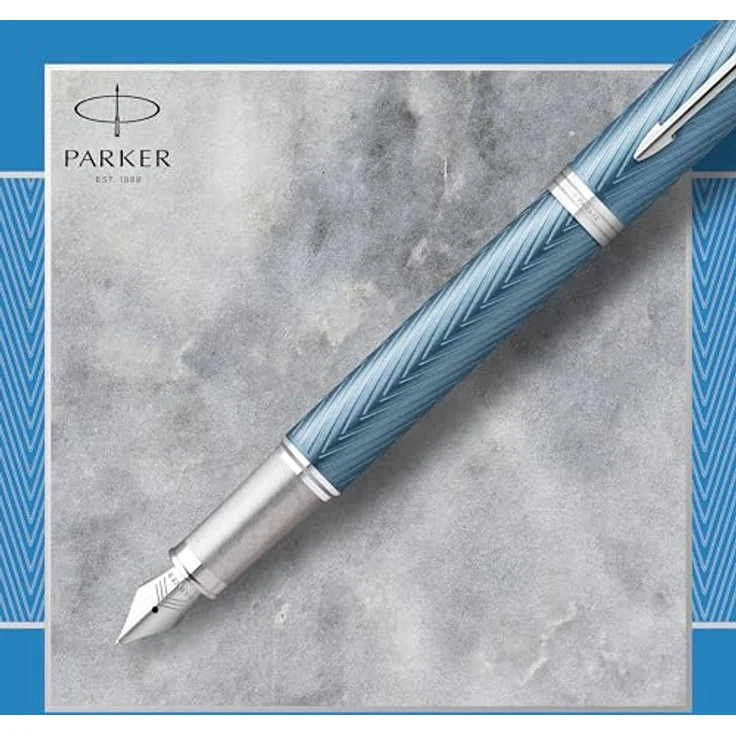 Parker IM Premium Füllfederhalter, eleganter Schreibstift mit blau-grauem, metallic lackierten Gehäuse und Edelstahlfeder – Bild 4