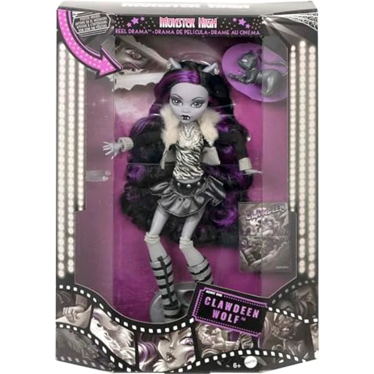 Mattel® Anziehpuppe Monster High "Reel Drama" Sammlerpuppe Clawdeen Wolf, Schwarz-Weiß mit einzigartiger Graustufen-Ästhetik und exklusivem Zubehör – Bild 6