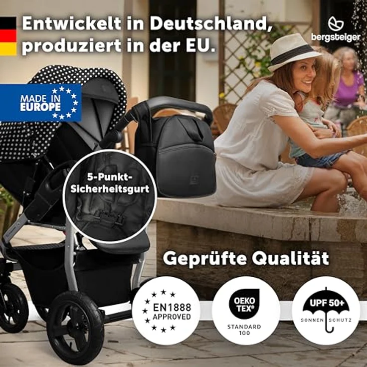Bergsteiger Capri Kombikinderwagen 2-in-1, Babywanne & Sportsitz, Luftreifen, Federung, höhenverstellbarer Griff, faltbar, inkl. Zubehör – Bild 4