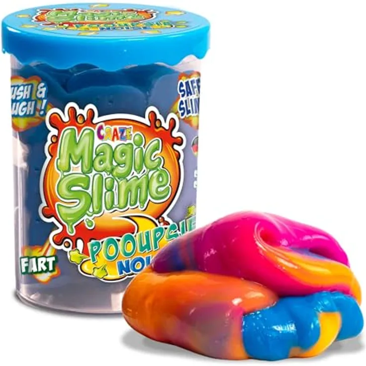 CRAze Magic Slime POOUPSIE Noise, Dickflüssiger Pups Schleim für Kinder, 100 g mit Furzgeräuschen, Rückstandsfrei in 3 zufälligen Farben, 5.5 x 5.5 x 7.8 cm