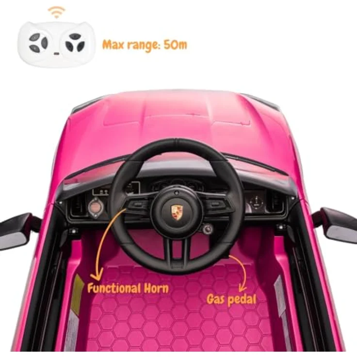 Vrooomy Porsche Cayenne Kinder Elektroauto 12V mit Fernbedienung, Rosa, für 1 bis 5 Jahre mit MP3-Player, LED-Scheinwerfern und Sicherheitsgurt – Bild 4