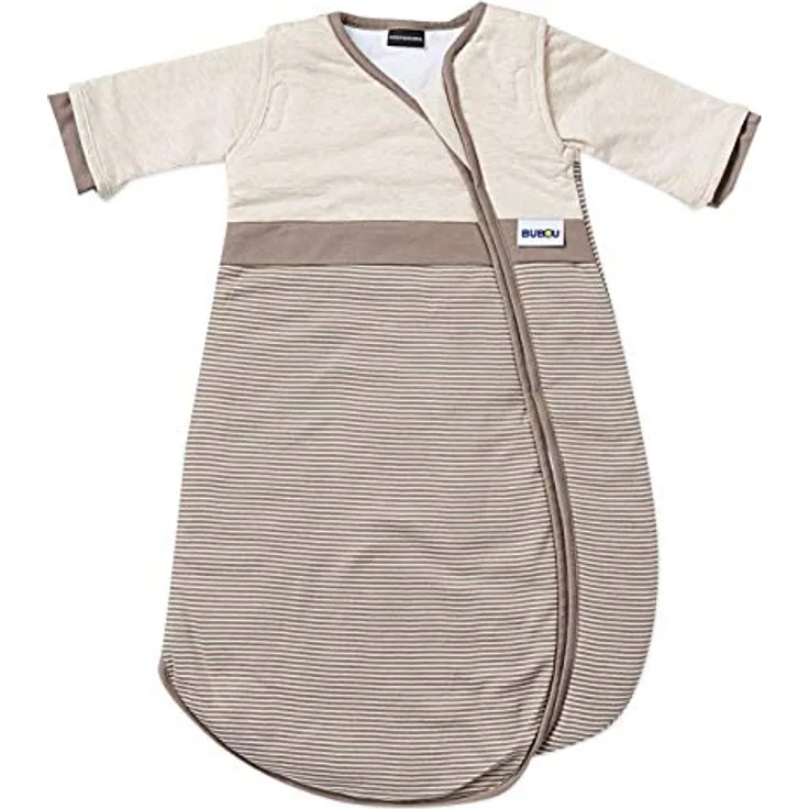Gesslein 772180 Bubou Babyschlafsack mit abnehmbaren Ärmeln: Temperaturregulierender Ganzjahreschlafsack, Baby / Kinder Größe 90 cm, Streifen braun/beige