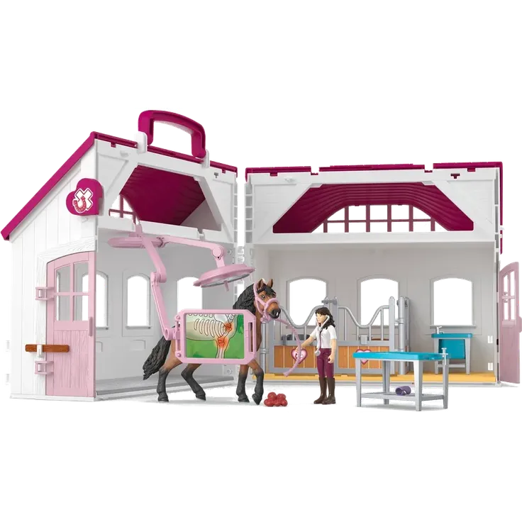 Schleich Pferdeklinik Heilende Hufe, Spielset Horse Club mit Röntgenfunktion und medizinischer Ausstattung, ca. 48 x 32 x 14 cm – Bild 1