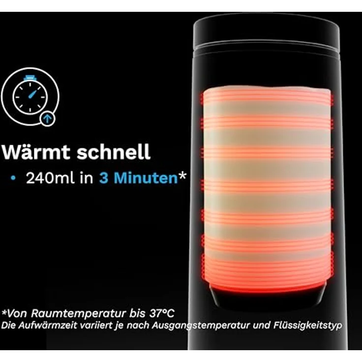 Baby Brezza SuperFast Portable Warmer, Tragbarer Muttermilch- & Wasserwärmer mit 4 Temperaturstufen, USB-C, gleichmäßige Erwärmung durch Sensor-Technologie, Edelstahl – Bild 4