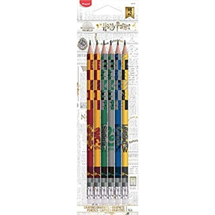 Maped 851701 - egonomische Drei-Kant-Bleistifte HARRY POTTER mit Radiergummikopf - HB-mittel - x6 Stifte - Haus Gryffindor, Haus Slytherin, Haus Ravenclaw, Haus Huffelpuff
