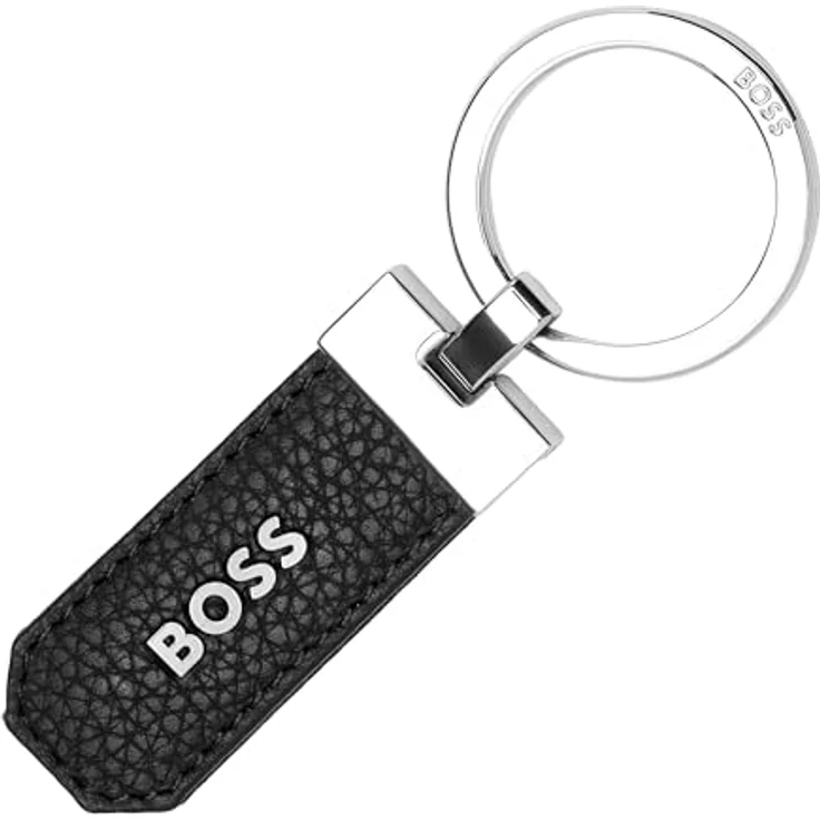 BOSS Schlüsselanhänger Classic Grained, Leder mit Schlüsselring, schwarz – Bild 1