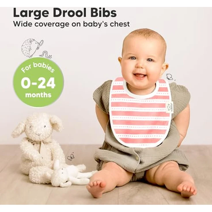 KeaBabies 8-Pack Bio Lätzchen Baby für Jungen und Mädchen, weiche Baumwolle, saugfähig, leicht zu reinigen, verstellbare Druckknöpfe, 0-24 Monate (Sweet Charm) – Bild 2