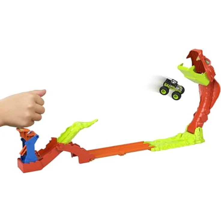 Hot Wheels Monster Trucks Snake Slam Takedown Trackset, inkl. exklusivem Bone Shaker im Maßstab 1:64, mit ausziehbarem Track und Herausforderungen für Kinder ab 3 Jahren – Bild 3