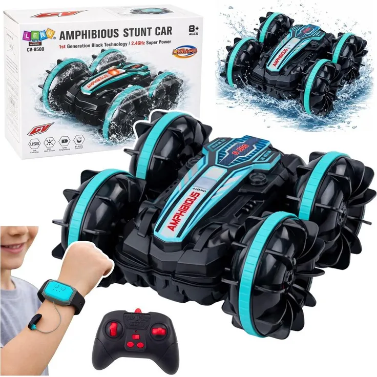Wisam Ferngesteuertes RC-Stuntauto, schwimmend, türkis, 4x4 mit Wendefunktion und Allradantrieb
