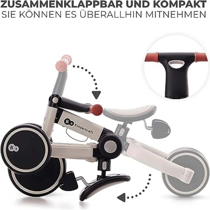 kk Kinderkraft 4TRIKE Dreirad 3 in 1, leicht, ergonomischer Sattel, zusammenklappbar, ab 12 Monate bis 5 Jahre, grau – Bild 5