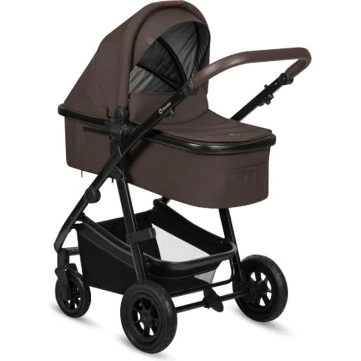 Lionelo Amber Kombikinderwagen 3 in 1, mit Sportwagenaufsatz, Babywanne, Autositz, Tasche, Moskitonetz, Regenschutz - Brown Chocolate – Bild 2