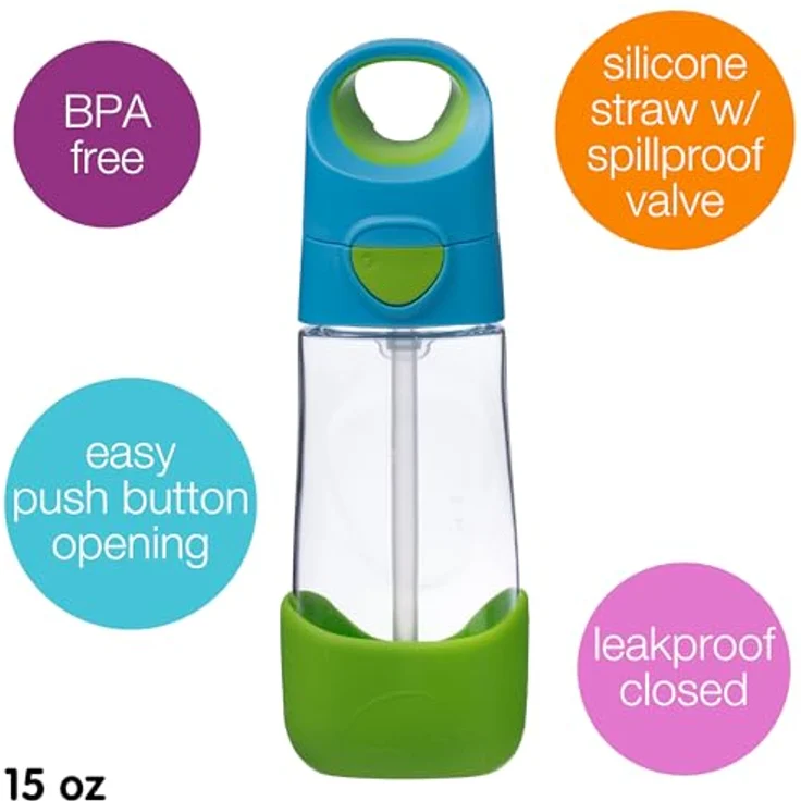 b.box TritanTM Wasser und Trinkflasche Kinder | Griffige Trinkflasche Kinder Auslaufsicher | Ideal Nach Strohhalm-Trinklernbecher | 450 ml, Blau – Bild 3