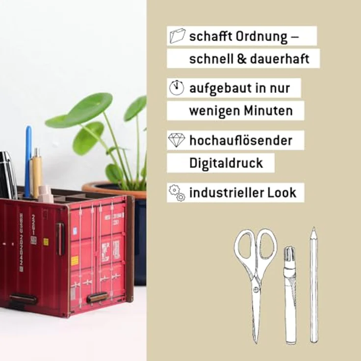 Werkhaus Container Penbox rot, Stifteköcher aus Holz mit 12 Fächern und kinderleichtem Aufbau – Bild 6