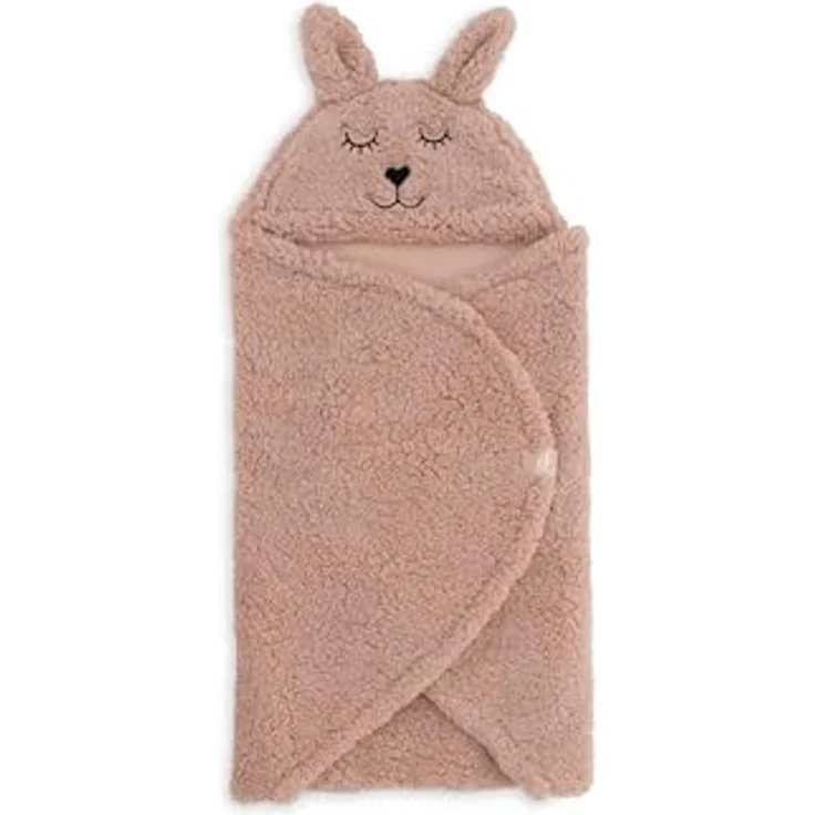 Jollein Einschlagdecke für Babyschale Bunny, flauschiges Kunstfell, weiches Innenmaterial, süßes Häschengesicht, Polyester, 100%, weiß – Bild 4