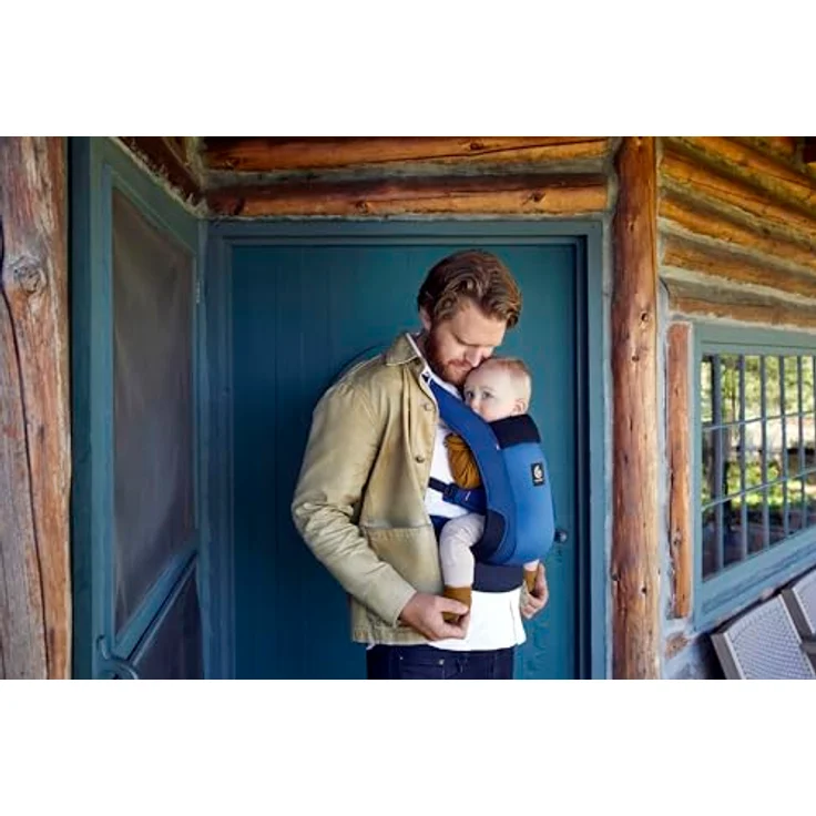 Ergobaby Away Babytrage, Reisetrage für Babys und Kleinkinder (5,4-15,9 kg), 2-Positionen Bauchtrage Rückentrage Baby Tragetasche, Midnight Blue – Bild 5