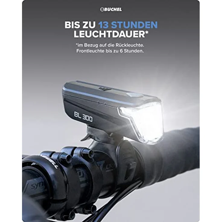 Büchel Fahrradlicht BL 300 - StVZO zugelassen - Bis zu 13h Leuchtdauer - 30/15 LUX Leuchtstärke - Inkl. Batterien, Schwarz – Bild 3