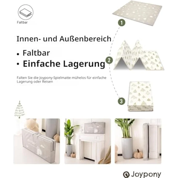 Joypony Krabbelmatte Baby, 180x200 CM Faltbare Spielmatte, Wasserdicht & Rutschfest mit Tragetasche – Kreatives Walddesign für Babys & Kleinkinder – Bild 4