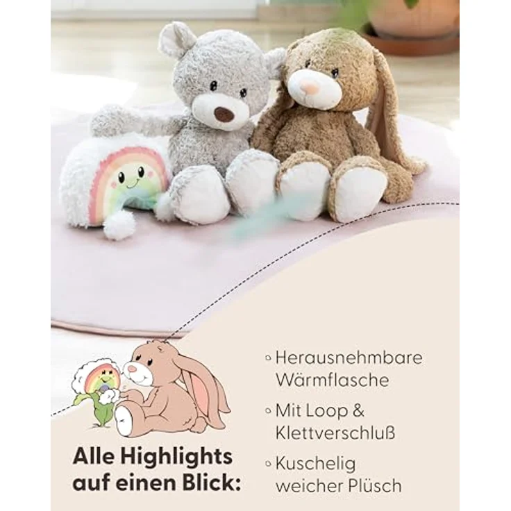 Nici Wärmflasche Classic Bear Finni, 2in1 Kuscheltier & Wärmflasche, 300 ml, zartgraues Plüsch, enthält recyceltes Material – Bild 4