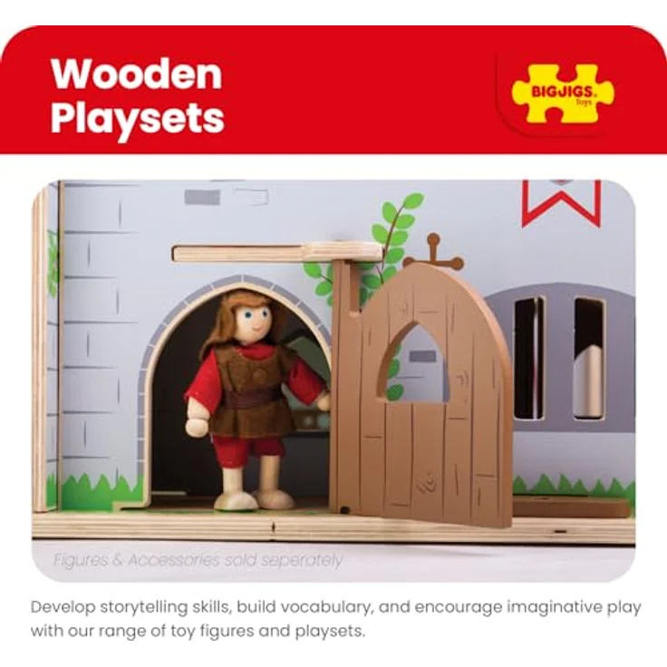 Bigjigs König George's Schloss, Holzspielzeug mit funktionierender Zugbrücke und Geheimtür für kreative Rollenspiele – Bild 7