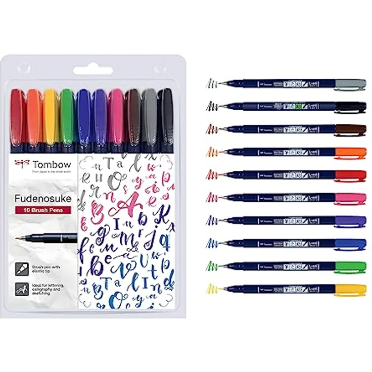 Tombow WS-BH-10P Brush Pen Fudenosuke 10er-Set, bunt, Etui