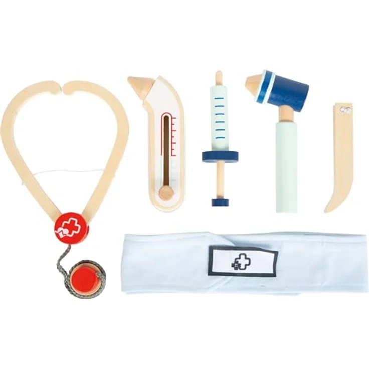Small Foot Arzt Spielset, medizinisches Zubehör aus Holz, für Kinder ab 3 Jahren, Mehrfarbig, inkl. Stethoskop, Otoskop und mehr – Bild 2