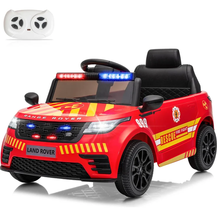 FCH LAND ROVER Kinderpolizeiauto 12V mit Bluetooth, Musik, Hupe, USB, Schwarz/Weiß/Rot