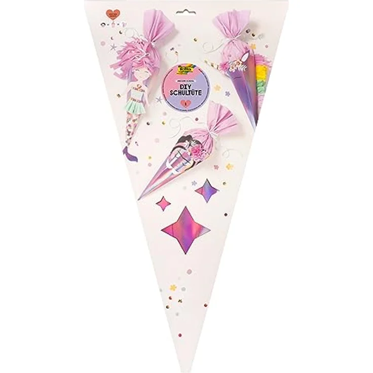 folia 92702 - Schultüte Bastelset UNICORN SCHOOL, Bastelmaterial für eine Zuckertüte, gestaltbar als Einhorn, Frida oder Meerjungfrau, ca. 68 cm – Bild 1