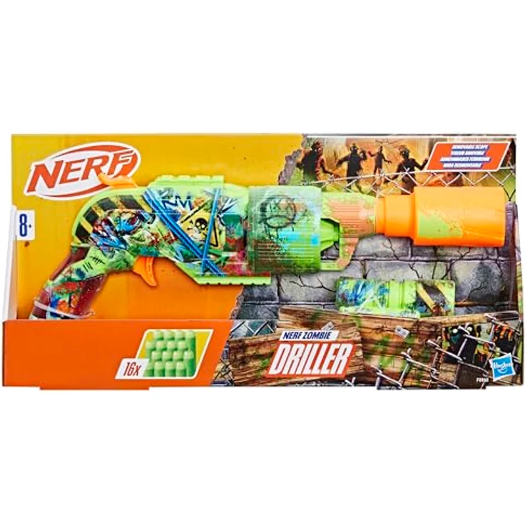 NERF Zombie Driller Dart-Blaster, Blaster mit 5-Dart Rotationstrommel und abnehmbarem Ziel-Fernrohr, inklusive 16 Nerf Elite Darts – Bild 3