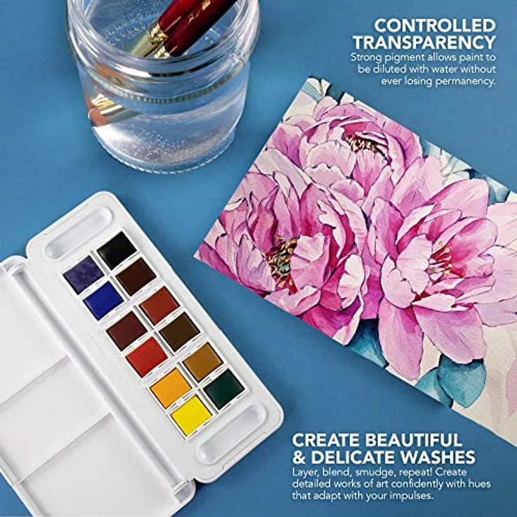 Daler Rowney Aquafine Watercolour Travel Set, 12 Farben im halben Näpfchen + 1 Aquafine Watercolour Pinsel, hochwertige Pigmente, hergestellt in Großbritannien – Bild 5