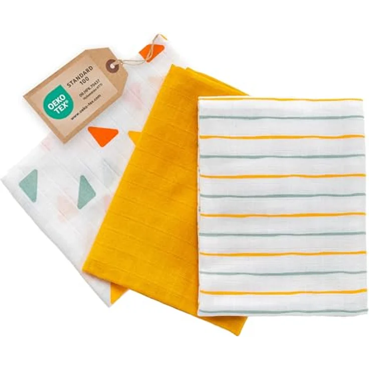 LaLoona Mullwindeln 3er Pack 70x70 cm - Oeko-TEX® Standard 100 geprüfte Baby Stoffwindeln, sehr weich, 100% Baumwolle in Gelb – Bild 1
