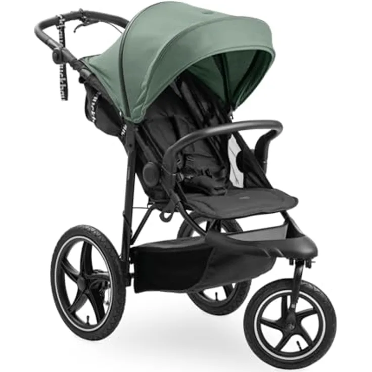 Hauck Kinderwagen Runner 3, Dreirad Buggy mit XL Lufträder, Federung, Handbremse, XL Sonnenverdeck (UPF 50+), Faltbar, Korb mit Deckel, Liegefunktion, Getränkehalter - Jungle Green