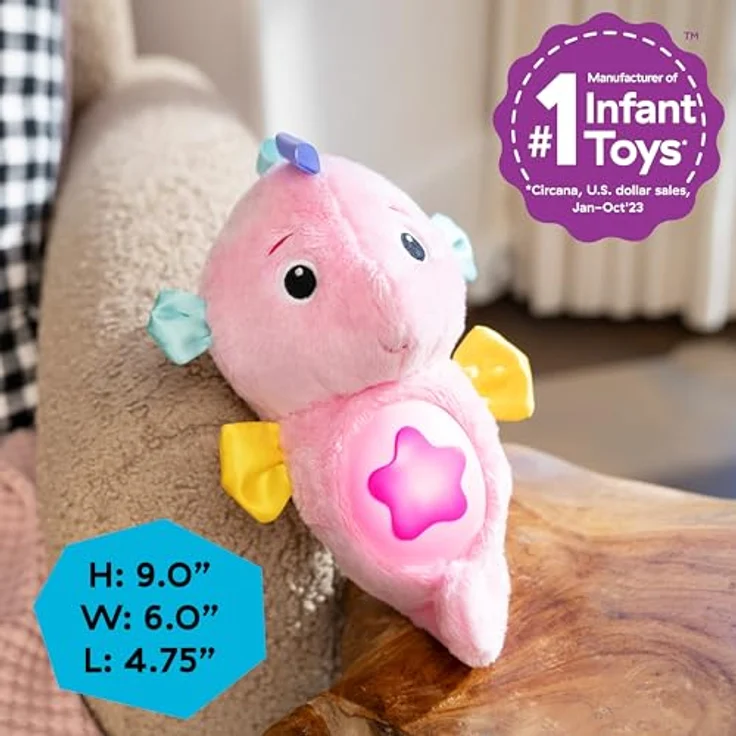 Baby Einstein Seahorse Plush, Einschlafhilfe Kuscheltier mit Cry-Reply Technologie, Lichtbauch, Ozeanklängen & Klassik, rosa – Bild 5