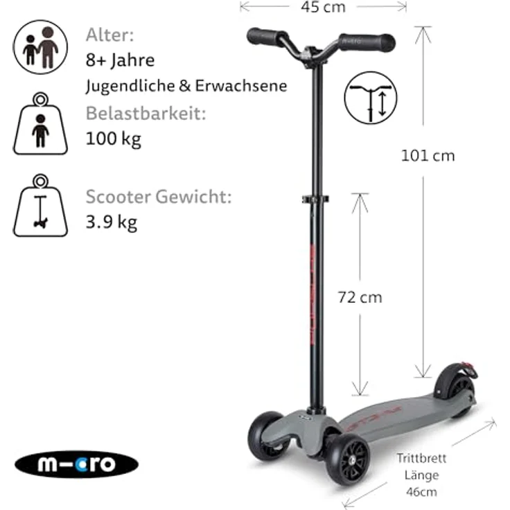Micro Dreiradscooter Micro Kickboard Deluxe by Porsche, hochwertige Mikromobilität mit Schweizer Präzision und deutscher Ingenieurskunst – Bild 2