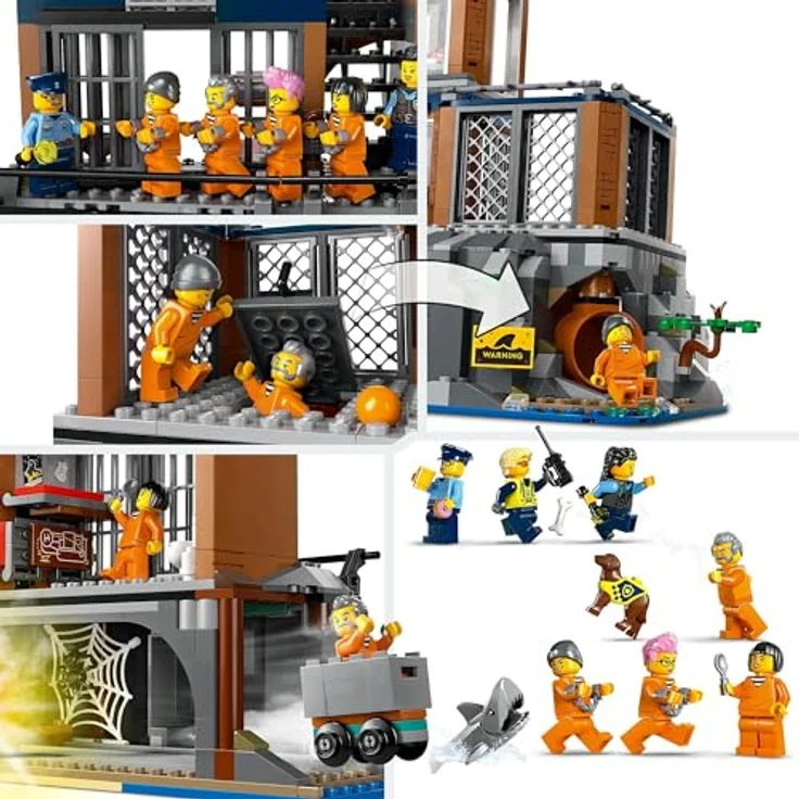LEGO City Polizeistation auf der Gefängnisinsel, Polizei-Spielzeug mit Hubschrauber, Boot und Hai, Set mit 7 Minifiguren und Hund, Geschenk zum Geburtstag für Jungen und Mädchen ab 7 Jahren 60419 – Bild 4