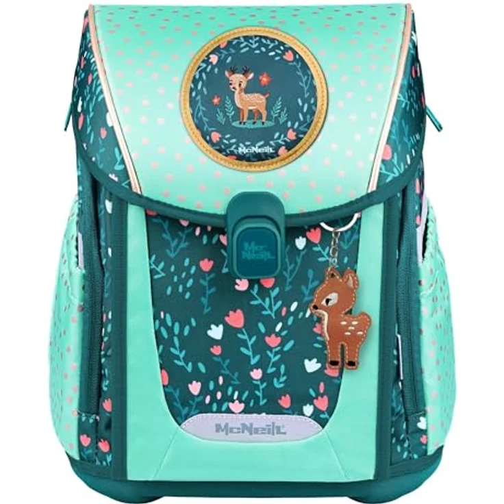 McNeill Schulranzen Set PRIMO 9tlg. (DEARY), leichter Ranzen mit ergonomischem Rückensystem, 19 L, Deary-Blumendesign, inkl. Zubehör – Bild 1