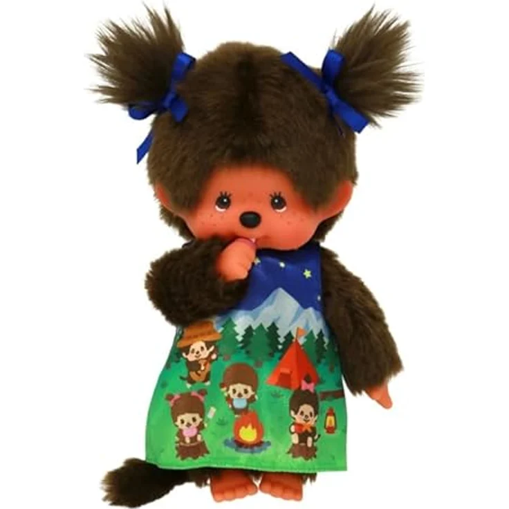 Sekiguchi Monchhichi Mädchen 20cm Camping Dress, Puppe mit bunter Lagerfeuerbekleidung, ab 24 Monaten – Bild 3