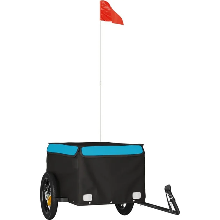 vidaXL Fahrradlastenanhänger Fahrradanhänger Schwarz und Blau 30 kg Eisen, Robuster Anhänger mit Deichsel und Sicherheitsflagge – Bild 1