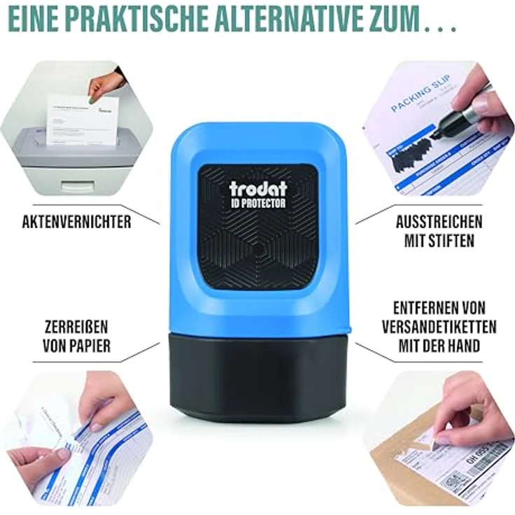 trodat Datenschutz-Rollstempel ID Protector, selbstfärbend schwarz, dokumentenechte Tinte, 2,5 cm Abdruckhöhe, langlebig – Bild 7