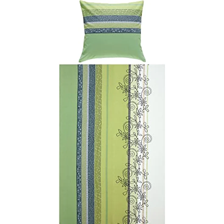 Erwin Müller Bettwäsche, Bettgarnitur Fein-Biber Blumen 4-TLG Sparpaket grün-blau-weiß Größe 135x200 cm (80x80 cm) - hautsymphatisch, bügelleicht, mit Marken-Reißverschluss (weitere Größen) – Bild 3