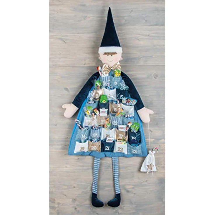 Rayher Adventskalender zum Befüllen, Stoff, royalblau, 118 x 53 cm, mit 24 Patchwork-Täschchen und Aufhänger, für Kinder und Jungen, genäht aus verschiedenen Stoffarten in Weiß und Blautönen – Bild 3