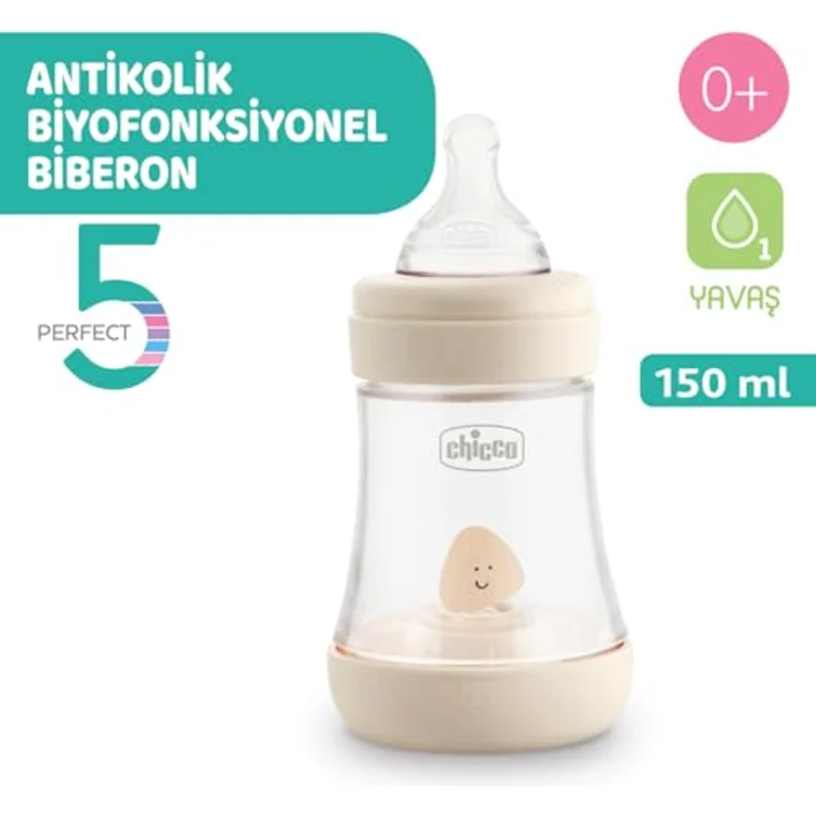 Chicco PERFECT 5 Flaschen Anti-Kolik-Flasche 150 ml, langsamer Durchfluss 0 Monate + mit weichem Silikon-Sauger und Schnuller 0-2 Monate – Bild 2