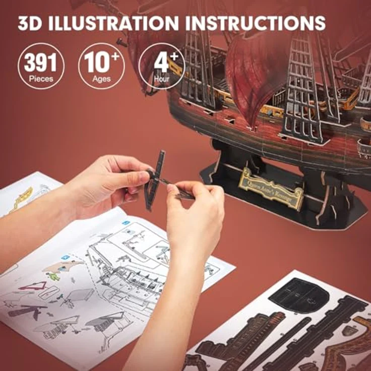 CubicFun 664040 3D Puzzle, Queen Anne's Revenge, Modellbausatz mit 391 Teilen, geeignet ab 10 Jahren – Bild 3