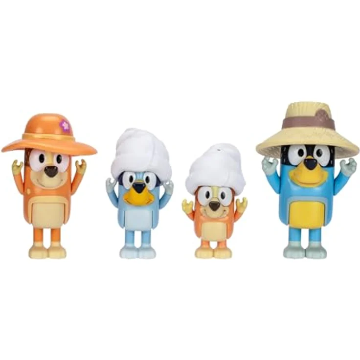 BlueY 4er-Figurenpackung Urlaub mit der Familie, bewegliche Figuren (6,3 cm) mit Zubehörteilen, Bingo, Bandit und Chilli – Bild 1