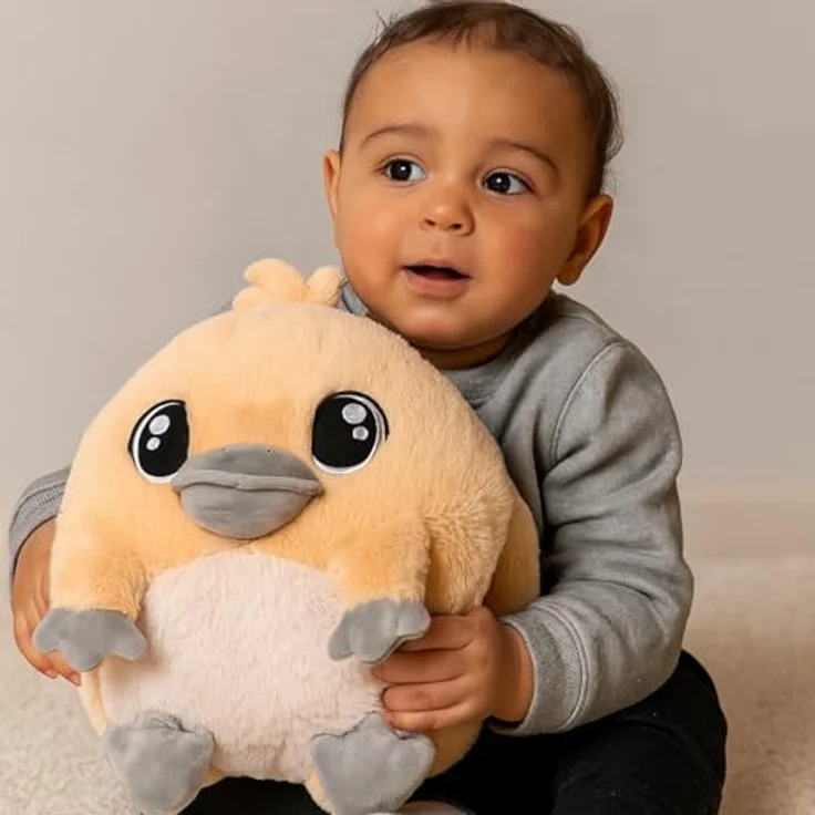 NOXXIEZ Kuscheltier Handwärmer Kissen Schnabeltier aus grauem Plüsch, 35 cm – Bild 4