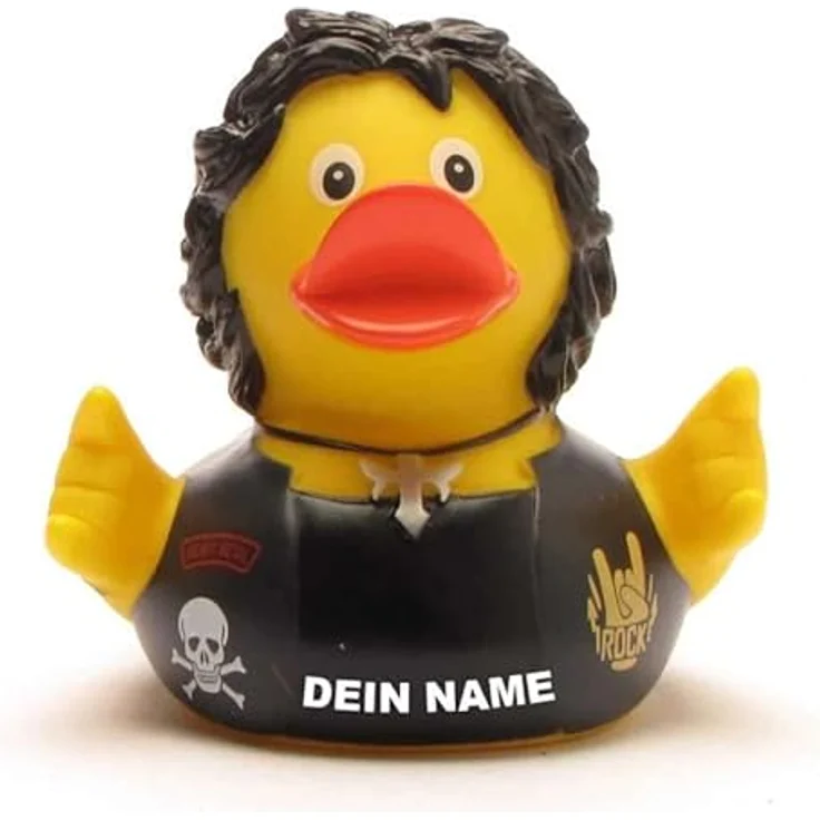 Duckshop Badeente - personalisierbar (Heavy Metal Ente) mit Quietscheloch, 8 cm, Vinyl – Bild 1